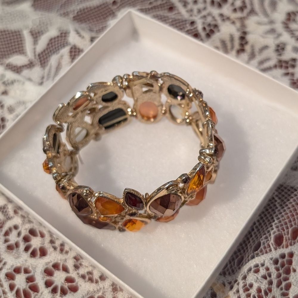 Antique Gold Brown Gemstone Bracelet Americana Heritage Core Americana - Picture 2 of 3